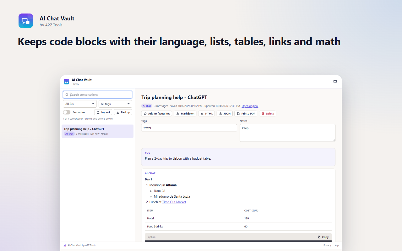 AI Chat Vault: library