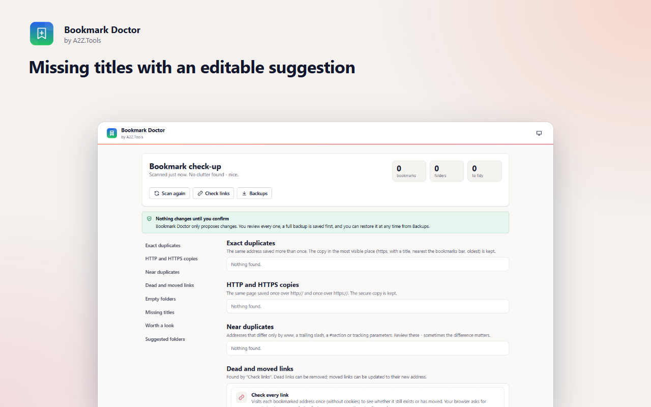 Bookmark Doctor: options