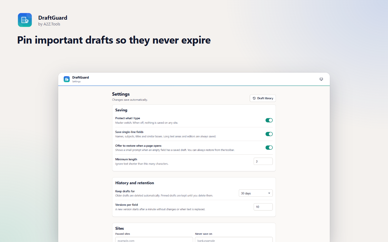 DraftGuard: options