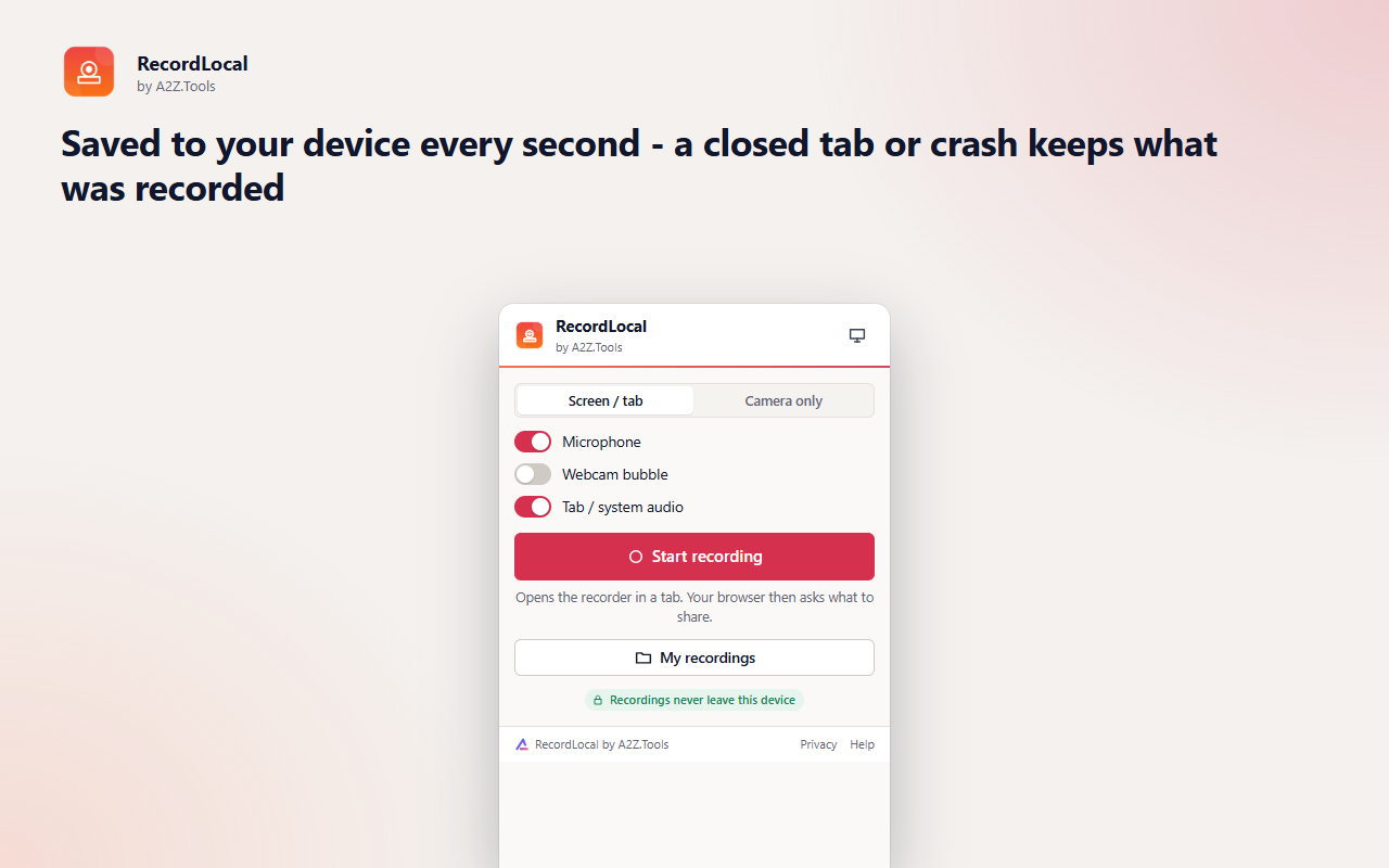 RecordLocal: popup idle