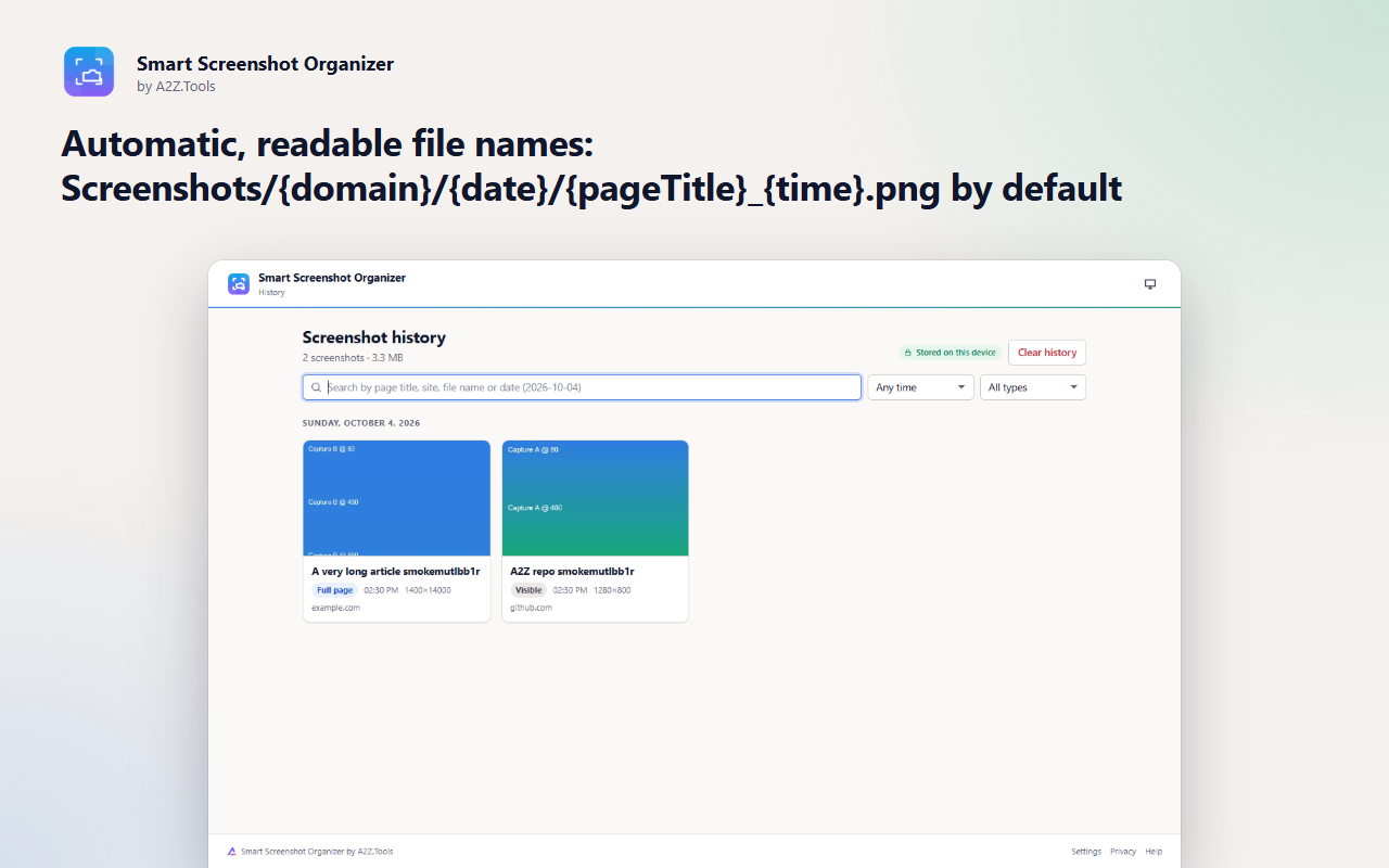 Smart Screenshot Organizer: history