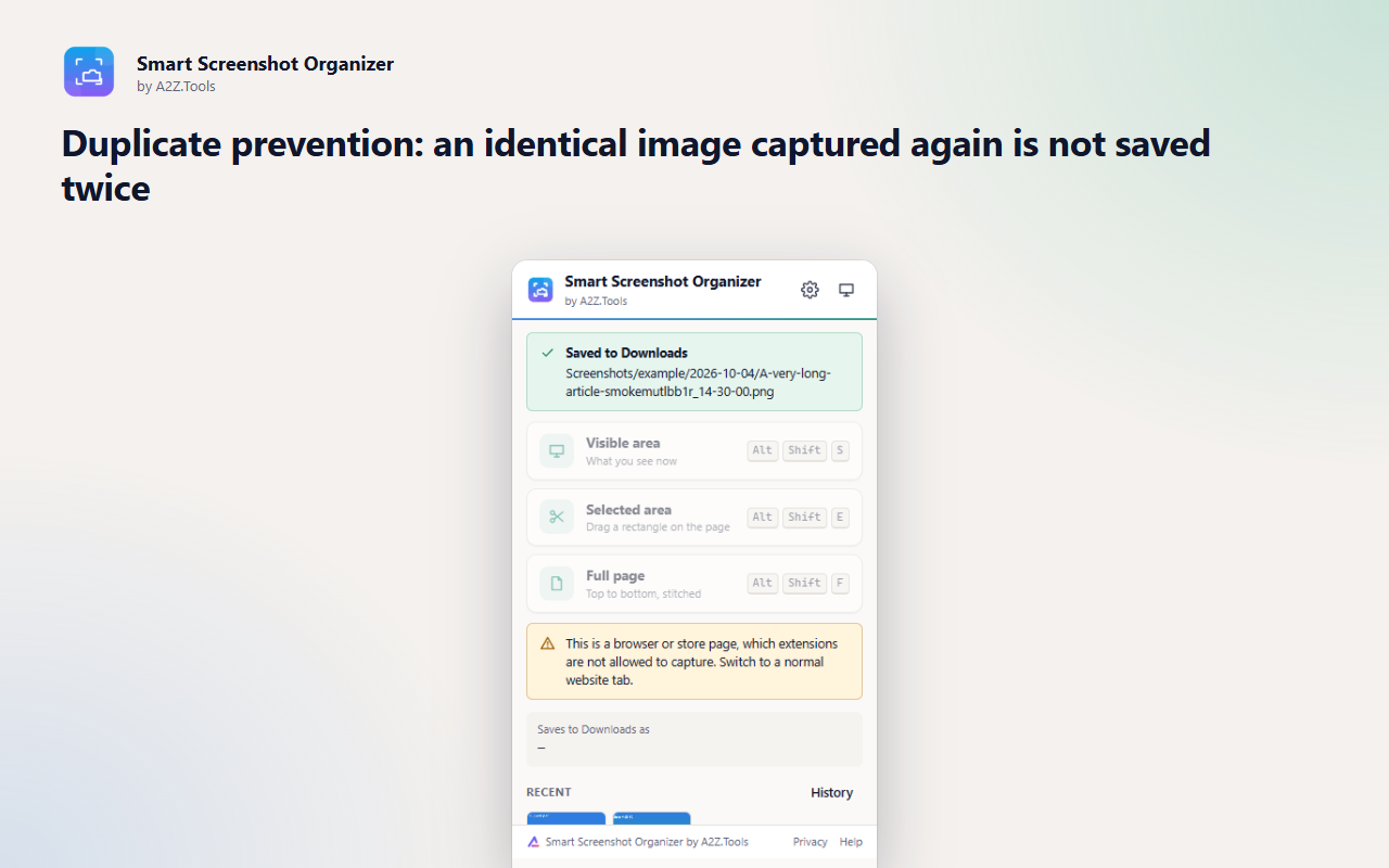 Smart Screenshot Organizer: popup recent