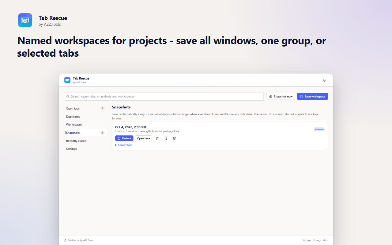 Tab Rescue: manager snapshots