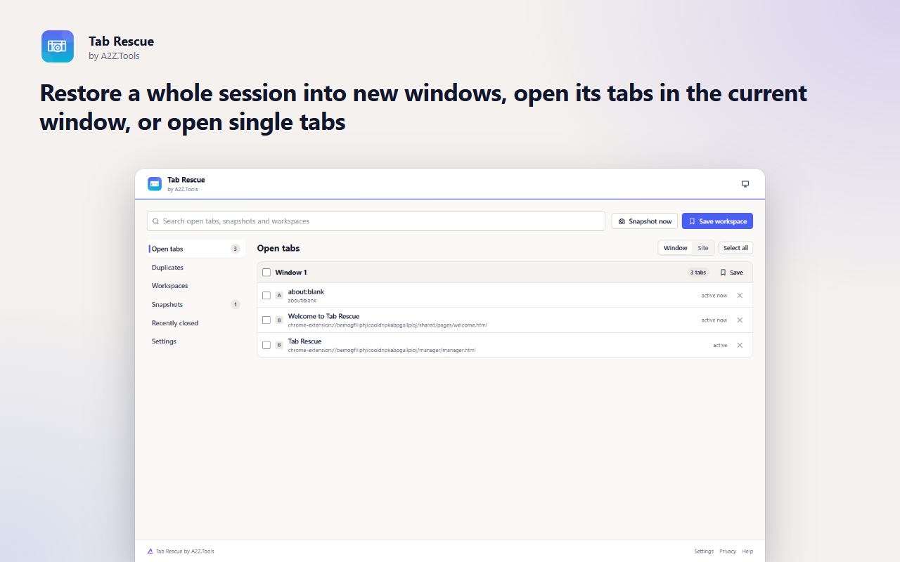 Tab Rescue: manager