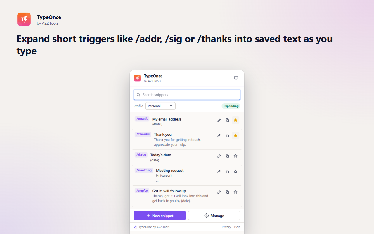 TypeOnce: popup
