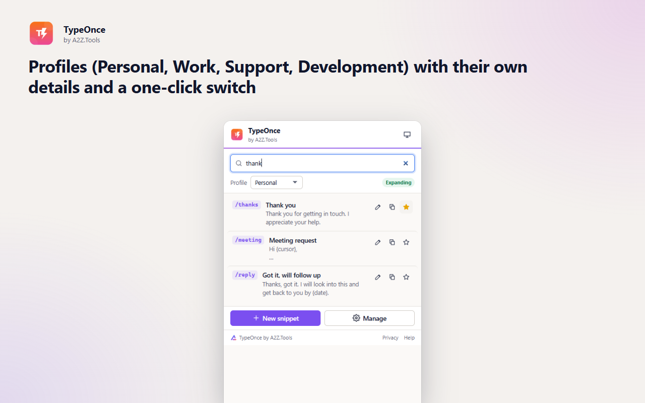 TypeOnce: popup search