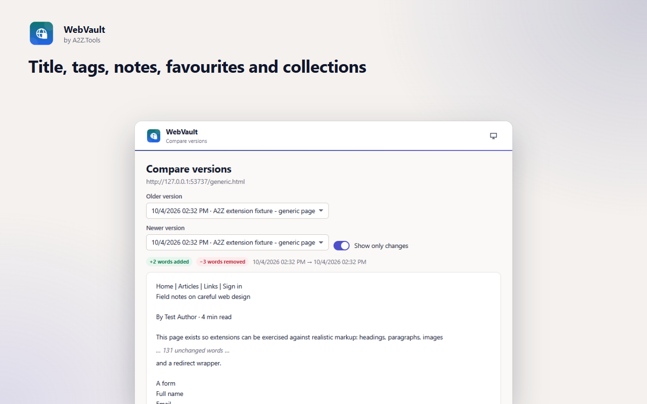 WebVault: compare